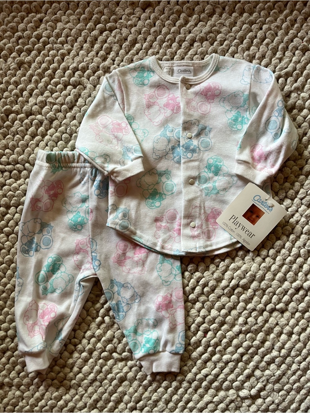 VINTAGE NOS Carter's Baby Playwear Two-Piece Pajama Set in Pastel Pink & Teal